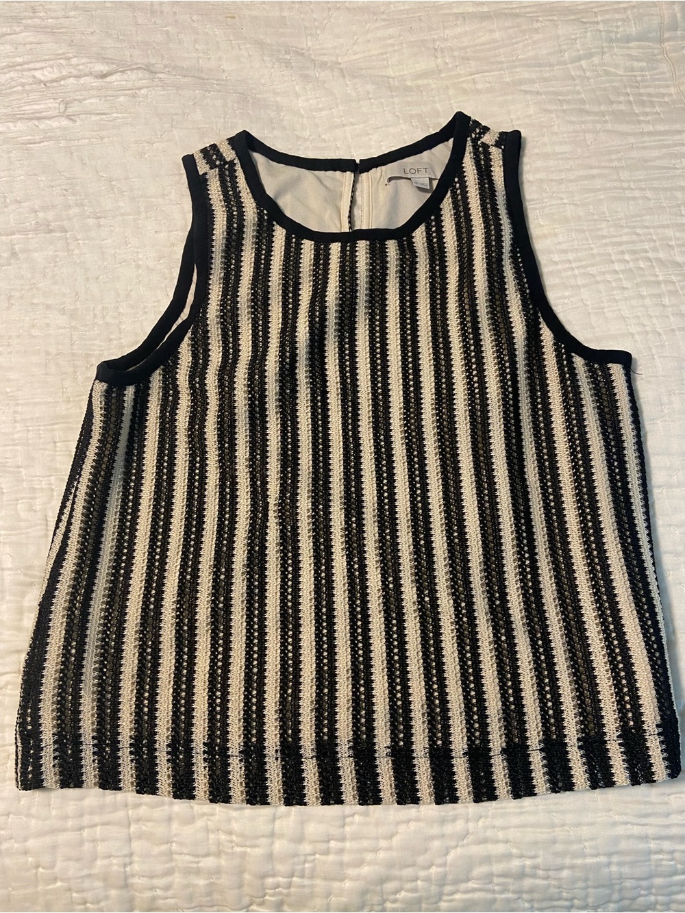 LOFT Black & Ivory Striped Sleeveless Knit Tank
